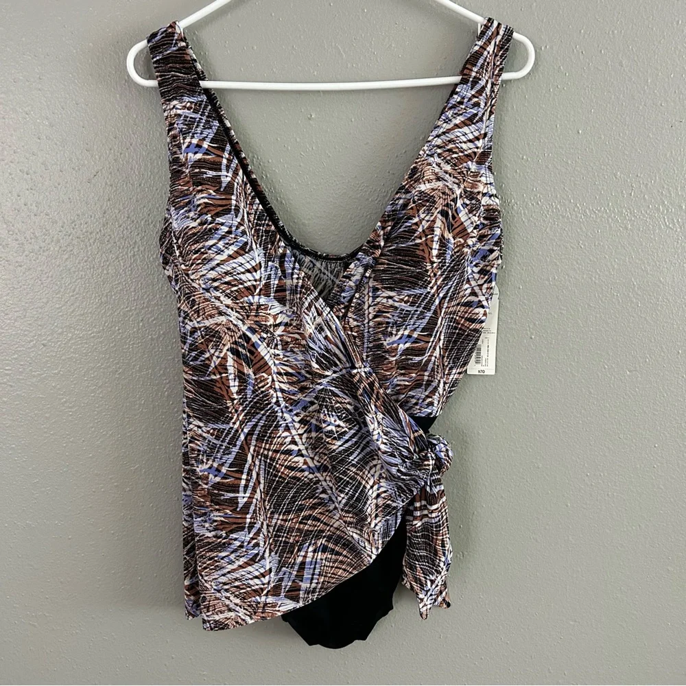 Sonnet Shores Wrap Side Tie One Piece Swimsuit 16 Tummy Panel Full Coverage NWT - Picture 4 of 11